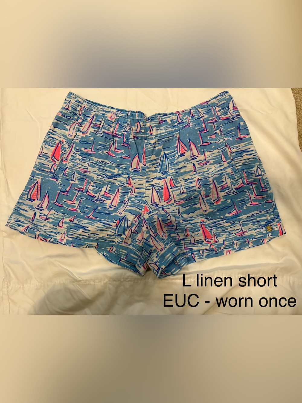 Lilly Pulitzer Blue Sailboat Print Shorts with Pink Accents